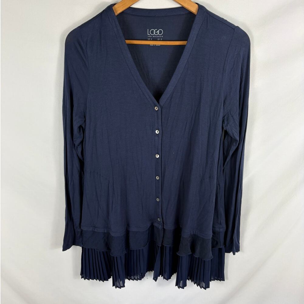 Lori Goldstein LOGO Ruffle Bottom Button Up Top Size Small